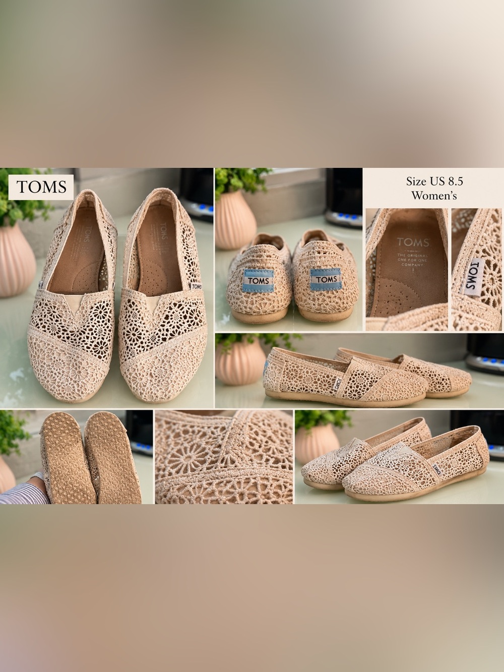 TOMS Women's Crochet Alpargata Slip-Ons in Light Beige